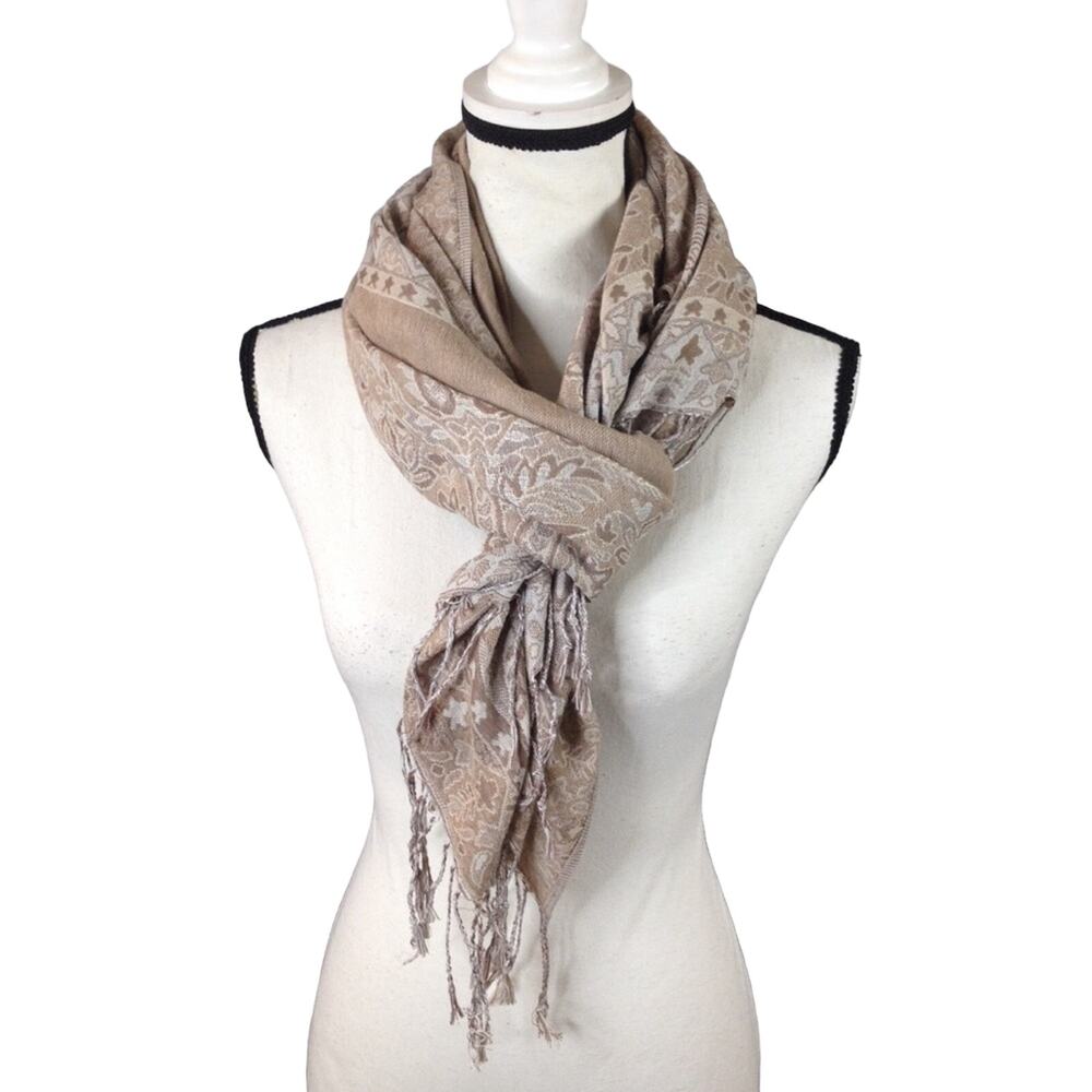 Floral Tan Long Polyester Print Scarf